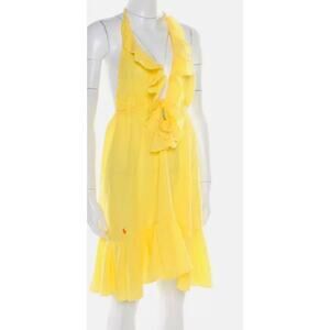 Ralph Lauren Dress Womens Medium Halter Ruffle Tiered Yellow Coastal Cotton